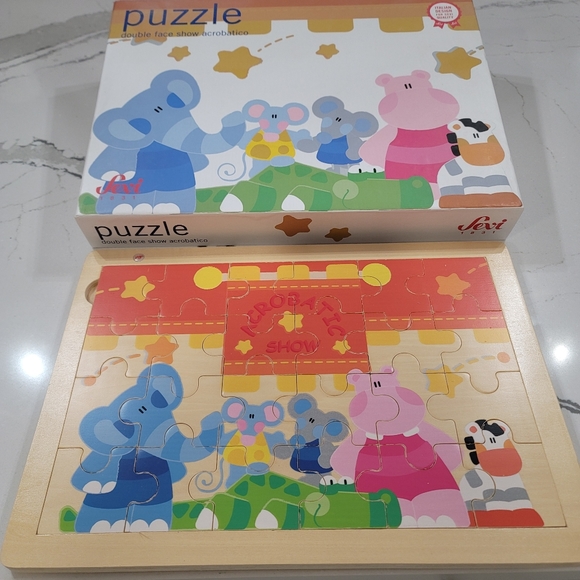 Sevi wooden 2 face puzzle circus animals 24 peice puzzle. Perfect for toddlers. - Picture 1 of 6